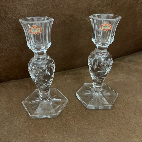 Crystal Candleholders Vintage Kristal Candlesticks set of 2 - Picture 4 of 6